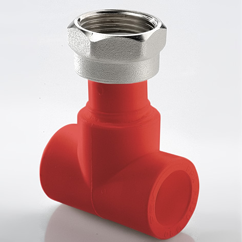 Тройник PP-R красный с накидной гайкой Ду20 - 1/2″ (Ду15) - 20 AntiFire