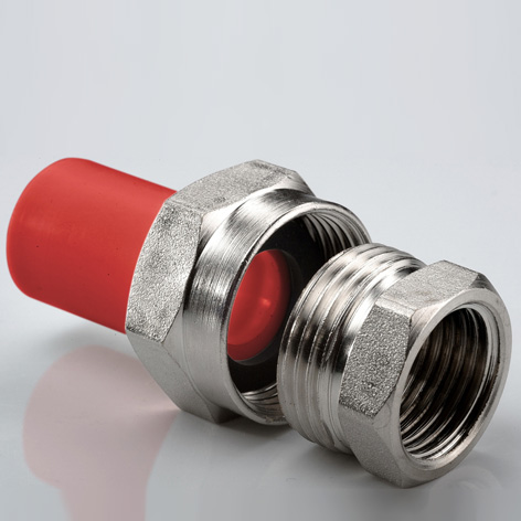 Муфта PP-R металл красная разъемная с накидной гайкой Ду25 - 3/4″ (Ду20) ВР AntiFire